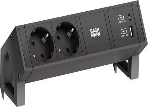 Bachmann Bachmann Desk 2 with 2x socket + USB A/C charger, 0.2 meter GST18-3 - black (902962) - socket combination (4057298083877)
