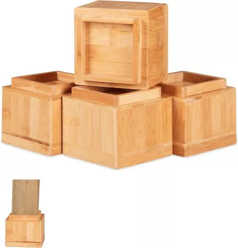 merkloos Set of 4 Furniture Risers 8.5 cm for Tables, Chairs and Other Furniture, H x W x D 10 x 11.5 x 11.5 cm, Natural, Set of 4. (8998339342330)
