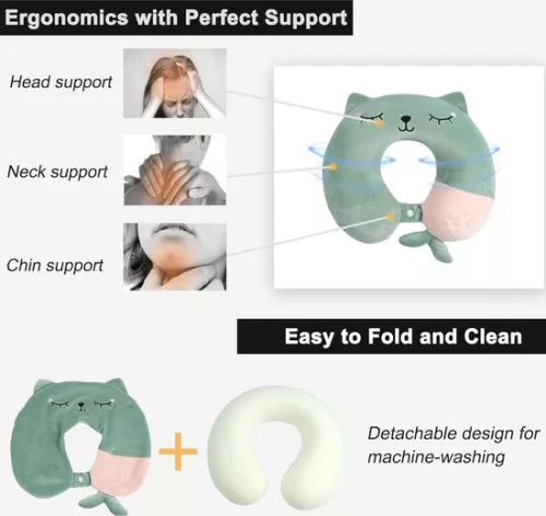 merkloos Soft Memory Foam Neck Pillow for Adults and Kids - U-Shaped Travel Pillow for Home, Office, Camping and Travel - Green (7595980995802)