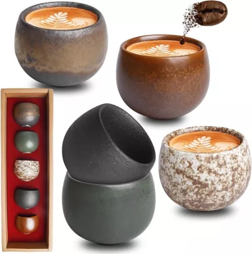 merkloos Espresso cups set of 5 50 ml - thick ceramic - without handle - high-quality earthenware - gift for women and men. (8785310191076)