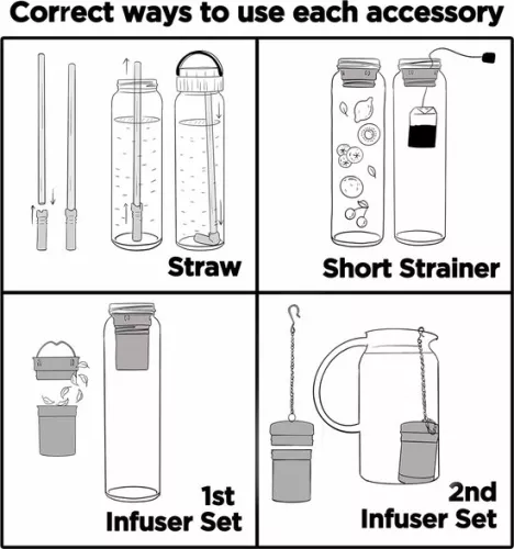 Drinmoaer 1 liter glass drinking bottle with bamboo lid and sleeve for loose tea, tea bottle with strainer to go, glass water bottle 1 l (flower) (8998339533110)
