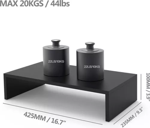 merkloos Monitor Stand Wooden Riser PC Laptop Computer Screen Printer for Desks - 425x235x10cm - Max. Load: 15 kg Black (8785297097330)