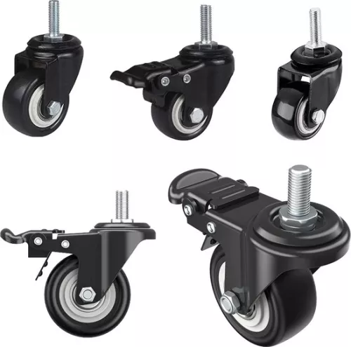 merkloos 4 pieces furniture castors 50 mm, M8 x 25 mm screw, silent swivel castors 2 with brake up to 70 kg (per castor), 360 degree rotation, rubber wheels for transport rollers / rollers for appliances and furniture (0726852607258)