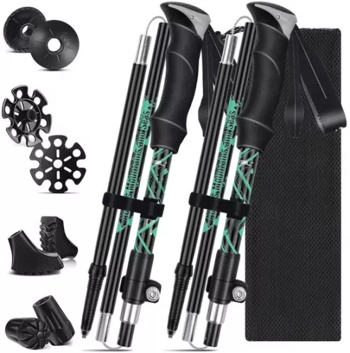 Sans marque Nordic Walking Poles - Foldable Carbon Trekking Poles - Nordic Walking Caps - Hiking Poles - Adjustable & Foldable - Retractable - Telescopic - Hiking Accessories - Ergonomic & Lightweight - 130 cm - Black & Green (8785306395891)