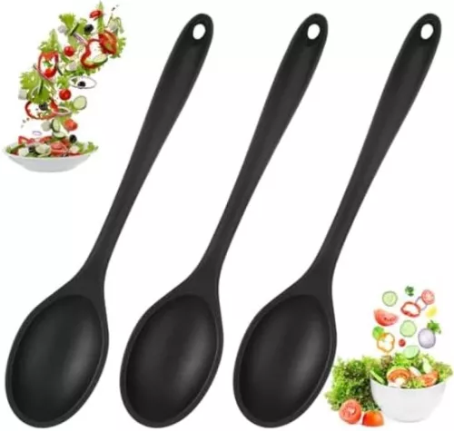 Sans marque Silicone Cooking Spoons Set - 3 Pieces - Non-Stick - 27 cm - Kitchen Stirring Spoon (6151030498436)