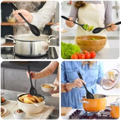 Sans marque Silicone Cooking Spoons Set - 3 Pieces - Non-Stick - 27 cm - Kitchen Stirring Spoon (6151030498436)