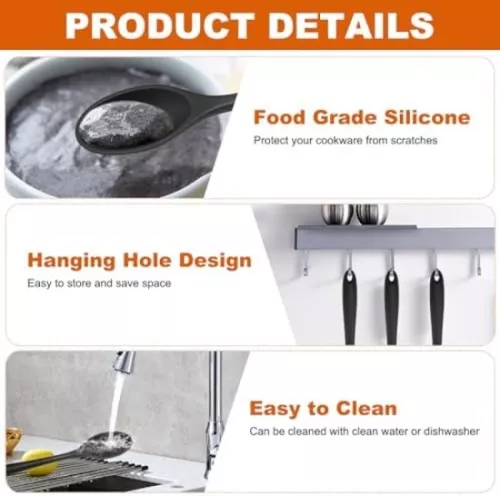 Sans marque Silicone Cooking Spoons Set - 3 Pieces - Non-Stick - 27 cm - Kitchen Stirring Spoon (6151030498436)