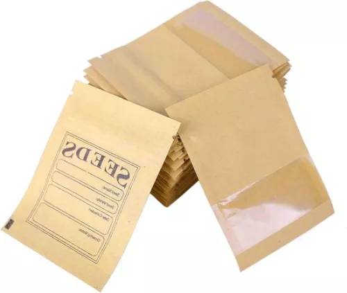 merkloos 100 Pcs Small Brown Resealable Kraft Paper Seed Packets with Clear Window Coin Envelopes Bags Ziplock for Seed Flower Storage 7x9.5cm (2.7x3.7inch) (6154124650680)