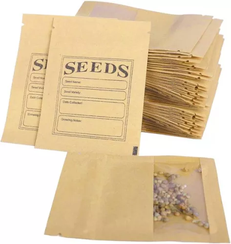 merkloos 100 Pcs Small Brown Resealable Kraft Paper Seed Packets with Clear Window Coin Envelopes Bags Ziplock for Seed Flower Storage 7x9.5cm (2.7x3.7inch) (6154124650680)