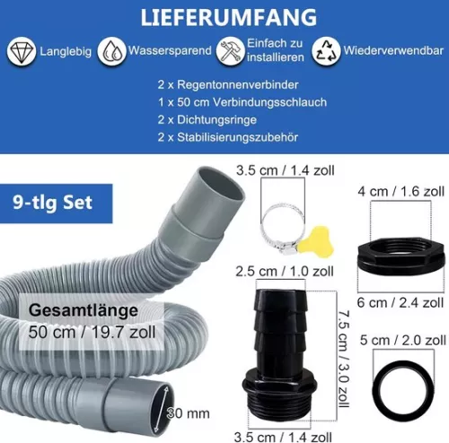 unbranded Rain barrel connector and connection set - ideal for rain barrels - 2 pieces (9505412435132)