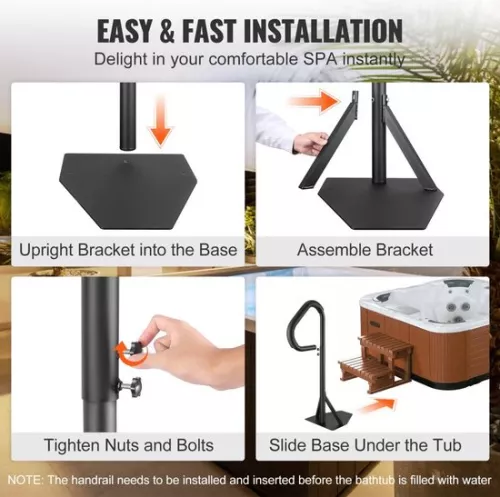 unbranded Whirlpool Handrail 272 kg Load Capacity Spa Handrail Made of Aluminum Alloy Swimming Pool Handrail Adjustable in Height from 122.92 to 160 cm Handle Entry Aid 360° Rotatable for Swimming Pools Whirlpools (6097715418422)