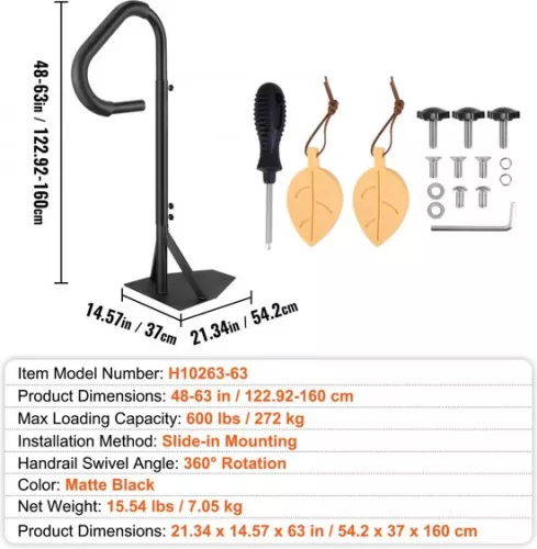 unbranded Whirlpool Handrail 272 kg Load Capacity Spa Handrail Made of Aluminum Alloy Swimming Pool Handrail Adjustable in Height from 122.92 to 160 cm Handle Entry Aid 360° Rotatable for Swimming Pools Whirlpools (6097715418422)