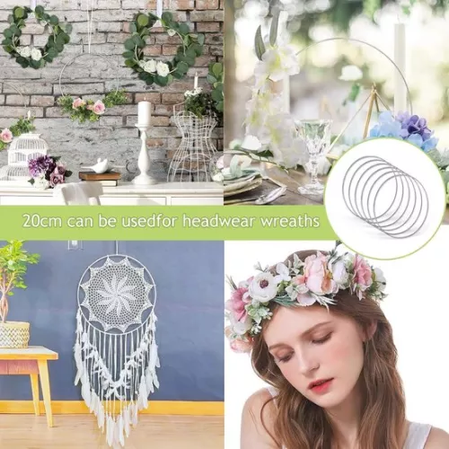 unbranded Metal rings 20 cm - Set of 12 - Dream catcher rings - Silver - Craft rings - Wire rings - Wreath decoration - Hanging - DIY - Decorative (8785307236704)