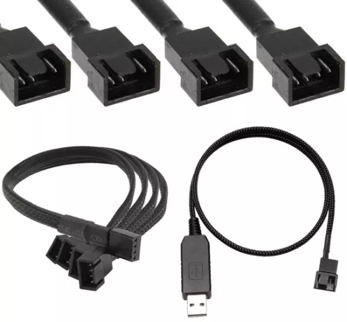 merkloos Connection cable fan PC 12 V step-up USB plug to 4-pin male with 3 x 3-pin connection and power supply 12 inch (55 cm) (9501155992192)