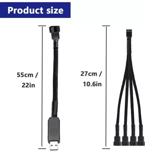 merkloos Connection cable fan PC 12 V step-up USB plug to 4-pin male with 3 x 3-pin connection and power supply 12 inch (55 cm) (9501155992192)