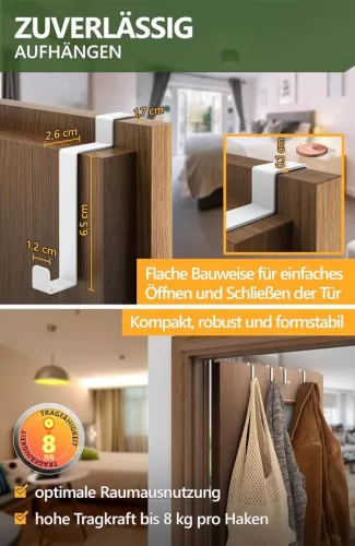 merkloos Door hooks for hanging - 10-piece set - White clothes hooks - Interior door as a coat rack - On a folding door - Towel holder inside the door - Back of the door hook (6154132029027)