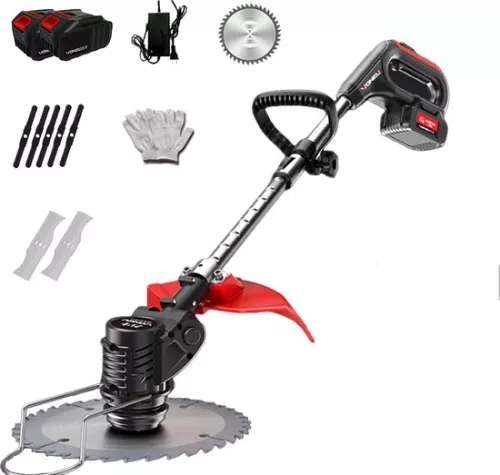 merkloos Cordless Lawn Mower - 2 x Battery - Electric - Professional - Lawn Mower - Red - Adjustable Cutter - Cordless - Lawn Mower - Garden - 100-135cm - Saw Blade - Mowing Blade - Grass Trimmer (8721297962315)