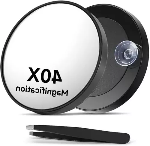 40x Magnifying Mirror with Suction Cups and Tweezers - High Magnification for Precise Makeup and Eyebrows