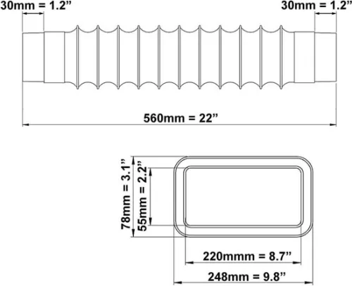 merkloos Air Conditioning Drain Hose 220x55mm Flexible Pipe - Connector for Rectangular Pipe - Flat Flexible Duct - PVC - Ventilation System Installation (6150842571511)