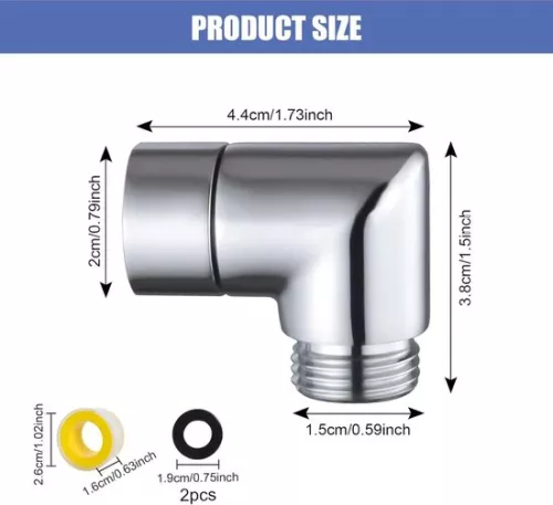 merkloos Angle for hand shower adapter - 90 degrees - solid brass - shower hose adapter - shower arm connection - washers . (8785309281054)