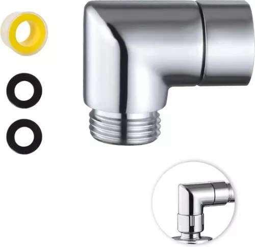 merkloos Angle for hand shower adapter - 90 degrees - solid brass - shower hose adapter - shower arm connection - washers . (8785309281054)