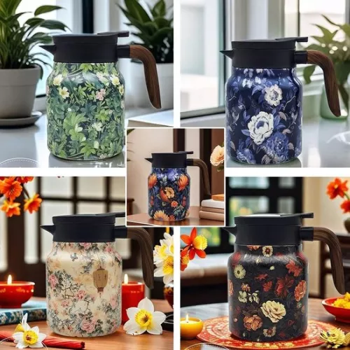 unbranded Raidley Vintage Flower Pattern Teapot, Doresty Thermos Teapot, 2025 New Raidley Vintage Tea Thermos with Infuser, Mini Hot Coffee Pot, Stainless Steel Thermal Carafe with Lid for Hot Drinks, 1000ML (9593626241915)