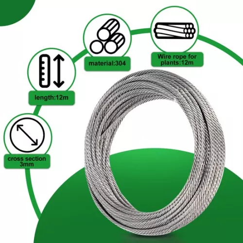 merkloos Stainless steel climbing support for climbing plants, 12M professional system as a complete set with wall brackets and 3mm steel cable (9784297924607)