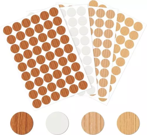 merkloos 216 pieces self-adhesive screw hole stickers 21mm - cover caps for furniture - screw caps - wood - wardrobe - cabinets - 4 colors . (8785310499202)