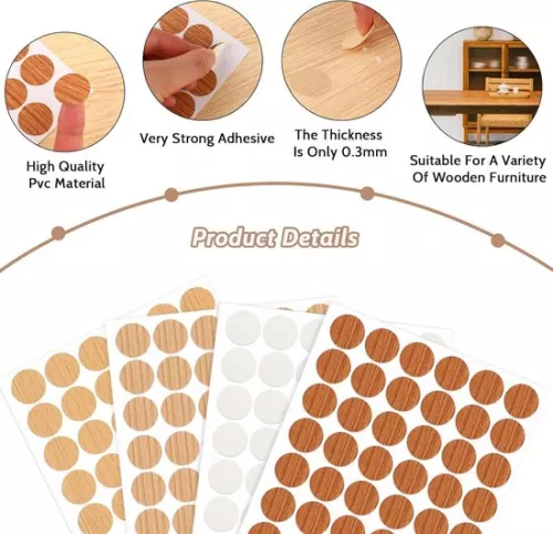 merkloos 216 pieces self-adhesive screw hole stickers 21mm - cover caps for furniture - screw caps - wood - wardrobe - cabinets - 4 colors . (8785310499202)