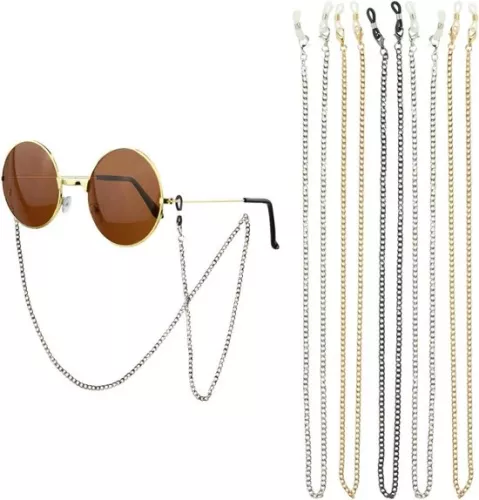 merkloos 3-Piece Glasses Chain - Sunglasses Chain Spectacle Chain Non-Slip Metal Reading Glasses Chain Glasses Strap for Men and Women Sports (Silver Gold Black 29.92 Inches Long) (8785322872574)