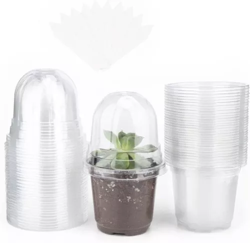 merkloos Allecto Plus - 32 pcs small plastic plant pots with dome lid for seeds and seedlings - Including 10 pcs plant plugs (6154155361364)