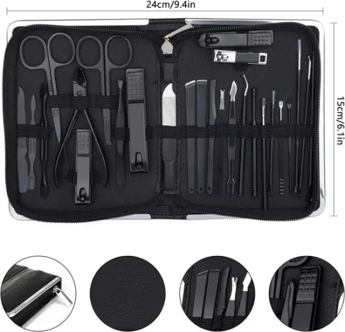 merkloos 26-piece nail set, manicure set for women and men - pedicure set, nail case, nail scissors set, nail care set for men with nail clippers, nail scissors, nail file, black. (6152114186195)