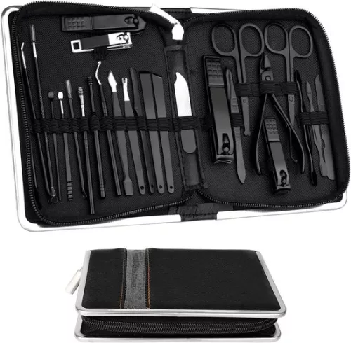 merkloos 26-piece nail set, manicure set for women and men - pedicure set, nail case, nail scissors set, nail care set for men with nail clippers, nail scissors, nail file, black. (6152114186195)