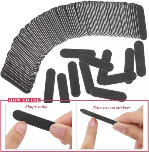 merkloos 100 Mini Double Sided Nail Files Set - 180/240 Grit - For Women Girls Professional Bulk Nail Buffer Acrylic Manicure Tool (Black) (6154102119116)