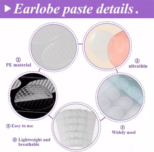 merkloos 300 Pcs Ear Lobe Support Patches - Relieve Pressure Caused by Stretching the Ear - Flat Ear Patches for Men and Women - Durable Earring Support (6151902322319)