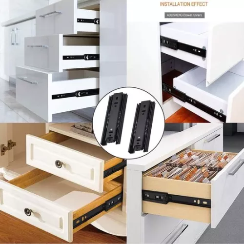 unbranded Drawer runner, full extension, 150 mm drawer rails, ball bearings, 150 mm, 3 folds, fully extendable, side mounting, 45 kg load capacity, drawer runner, black, 1 pair (2 pieces). (0749652536245)