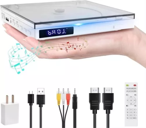 DVD Player with HDMI - External DVD Player - Blu-ray Players – Portable - White
