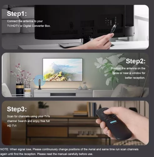 TNT HD TV Antenna - Powerful Digital HDTV Antenna with Signal Booster - 250 Mile Range - 360° Rotation - Portable - 4K 1080P VHF - Free Reception .