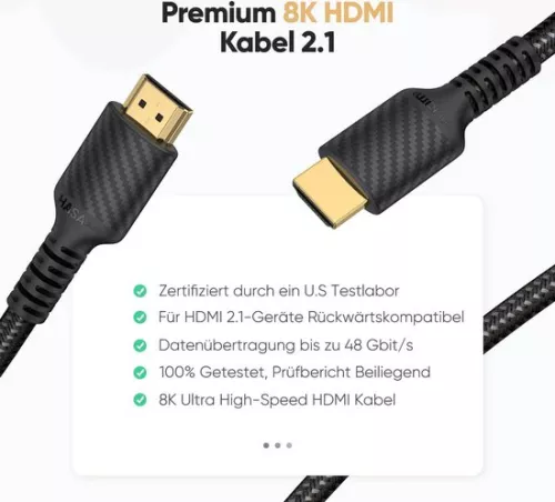 merkloos 10K 8K HDMI 2.1 cable - 3M length - 48Gbps - Ultra High Speed - Officially certified - 8K @60Hz - 4K @120Hz - 144Hz - HDCP 2.2 & 2.3 - 4:4 - eARC - HDR10 - HDMI cable - nylon braided - with test report. (8785309353805)