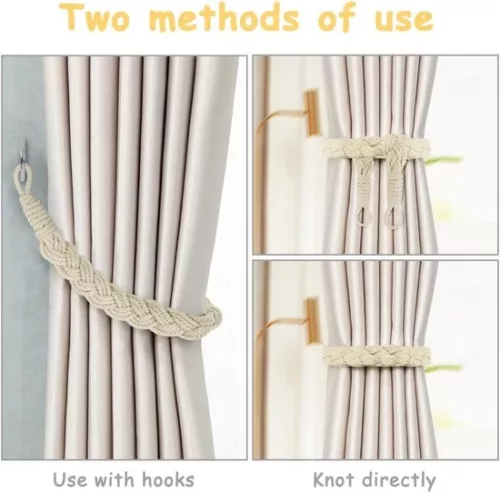 merkloos 2-pack curtain ties - 60cm curtain cord buckle - hand-woven curtain ties - twisted curtain ties - with hooks - suitable for home, office, living room, bedroom (8410900123730)