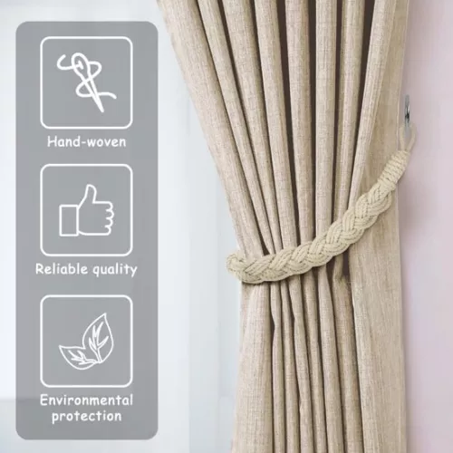 merkloos 2-pack curtain ties - 60cm curtain cord buckle - hand-woven curtain ties - twisted curtain ties - with hooks - suitable for home, office, living room, bedroom (8410900123730)