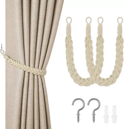merkloos 2-pack curtain ties - 60cm curtain cord buckle - hand-woven curtain ties - twisted curtain ties - with hooks - suitable for home, office, living room, bedroom (8410900123730)