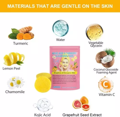 merkloos 40 pieces Turmeric Kojic Acid Cleansing Pads with Turmeric - Compressed Turmeric Kojic Acid Pads - Dark spot remover - Korean Skincare (6151903472433)