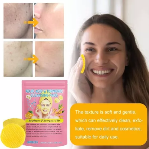merkloos 40 pieces Turmeric Kojic Acid Cleansing Pads with Turmeric - Compressed Turmeric Kojic Acid Pads - Dark spot remover - Korean Skincare (6151903472433)