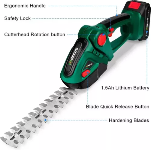merkloos Cordless Hedge Trimmer with Ergonomic Handle and Safety Guard - 52cm Blade Length - Tooth Spacing for Efficient Pruning - Includes 2 Batteries! - Lightweight Hedge Trimmer for Garden, Fences, and Yard Maintenance (6151138899883)