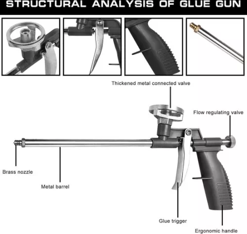 merkloos 3-piece PU foam gun set for professional use - mounting foam construction foam gun - black. (6152316547565)