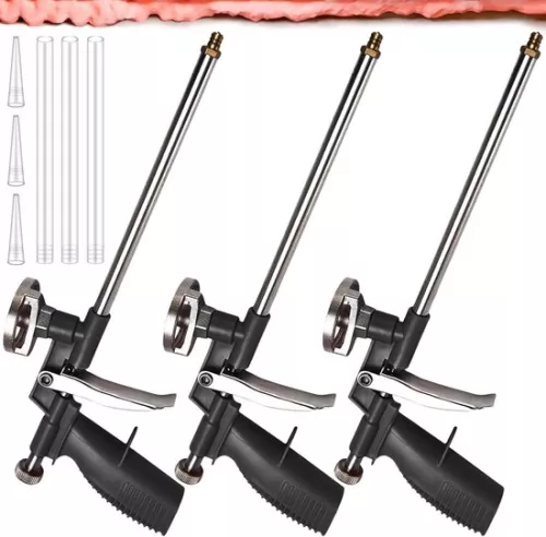 merkloos 3-piece PU foam gun set for professional use - mounting foam construction foam gun - black. (6152316547565)