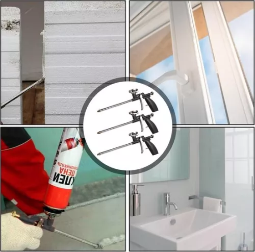 merkloos 3-piece PU foam gun set for professional use - mounting foam construction foam gun - black. (6152316547565)