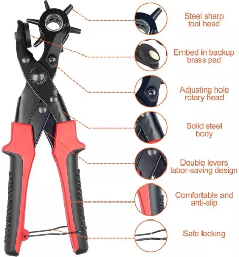 merkloos 45mm hole punch with 6-way hole punch - round sharp revolver hole punch - lever transmission - belt card watch straps (8785304996021)