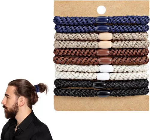 merkloos 10 Braided Hair Bobbles for Men - Curly Scrunchies for Dense Hair (6151900022006)